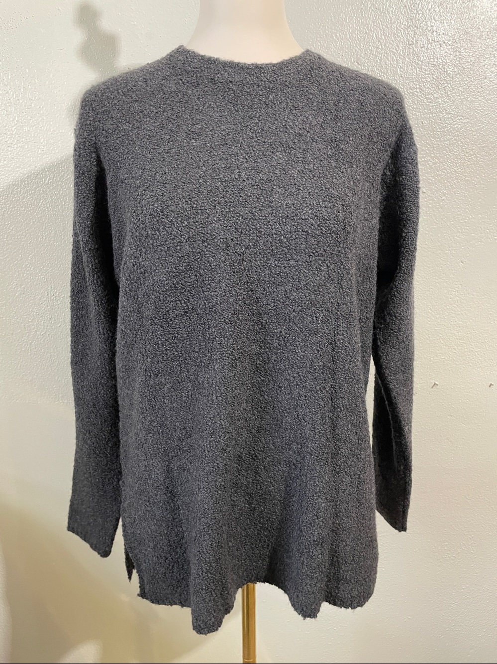 Eileen Fisher NWT Wool Cashmere Boucle Sweater M Charcoal Black Cozy Luxe Top